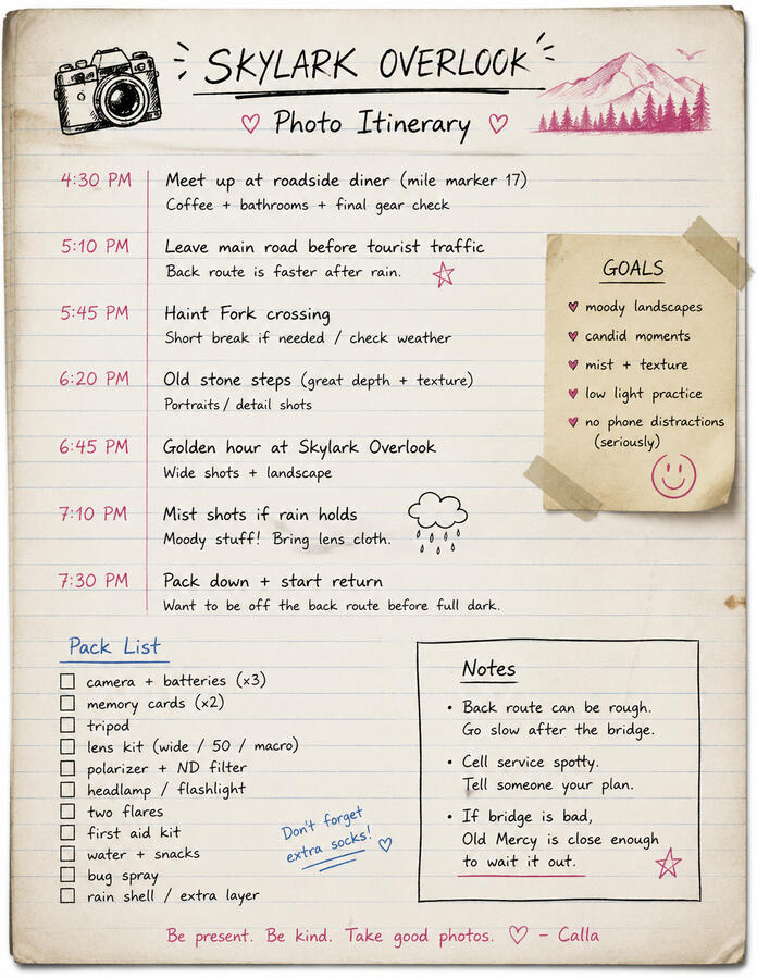 Itinerary Handout Itinerary Handout